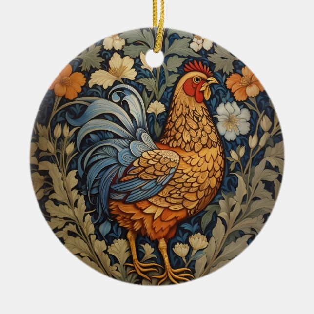 Elegant Chicken William Morris Inspired Blommigt Julgransprydnad Keramik (Framsidan)