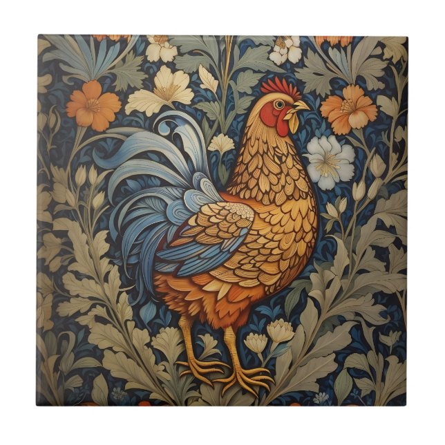 Elegant Chicken William Morris Inspired Blommigt Kakelplatta (Framsidan)