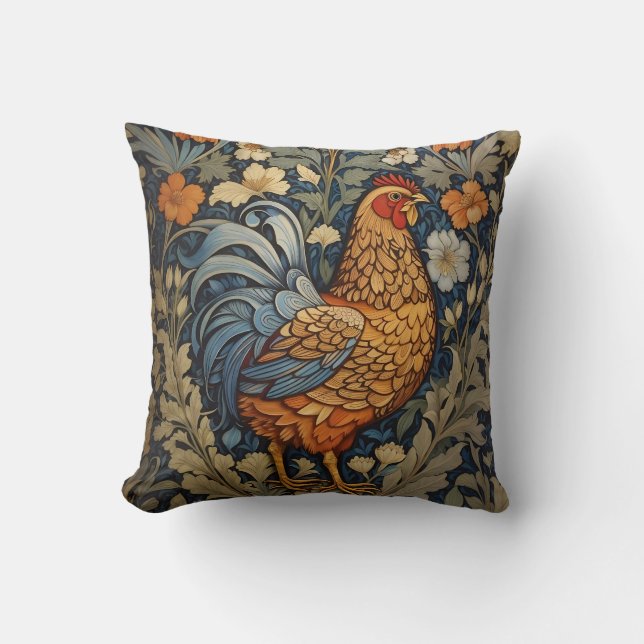 Elegant Chicken William Morris Inspired Blommigt Kudde (Framsida)