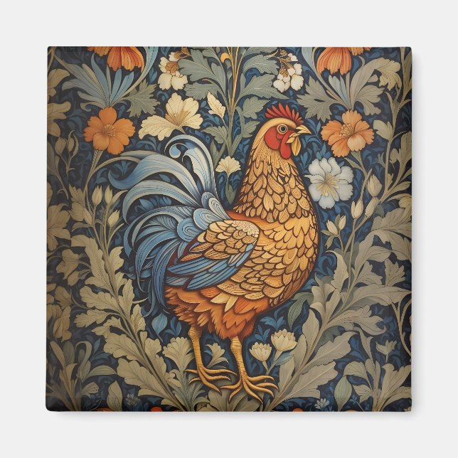 Elegant Chicken William Morris Inspired Blommigt Magnet (Framsidan)