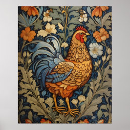 Elegant Chicken William Morris Inspired Blommigt Poster