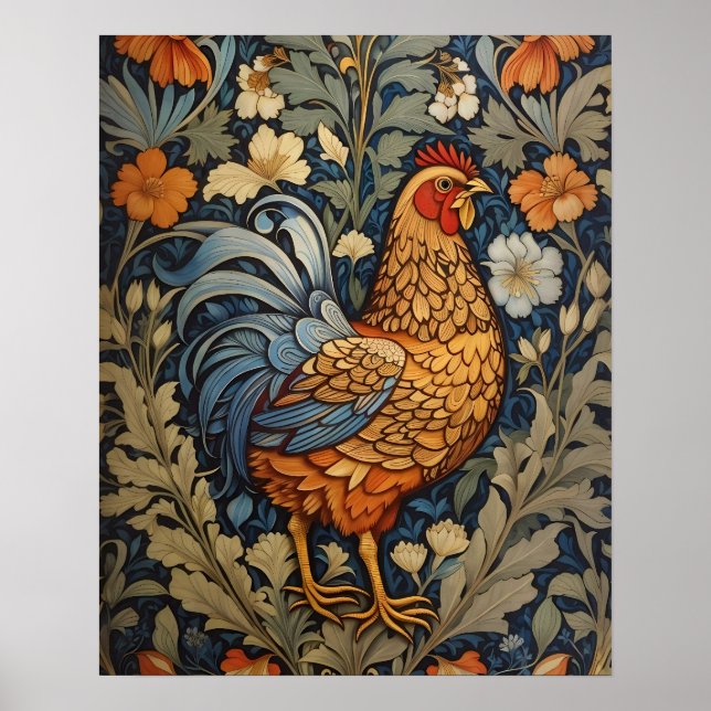 Elegant Chicken William Morris Inspired Blommigt Poster (Framsidan)