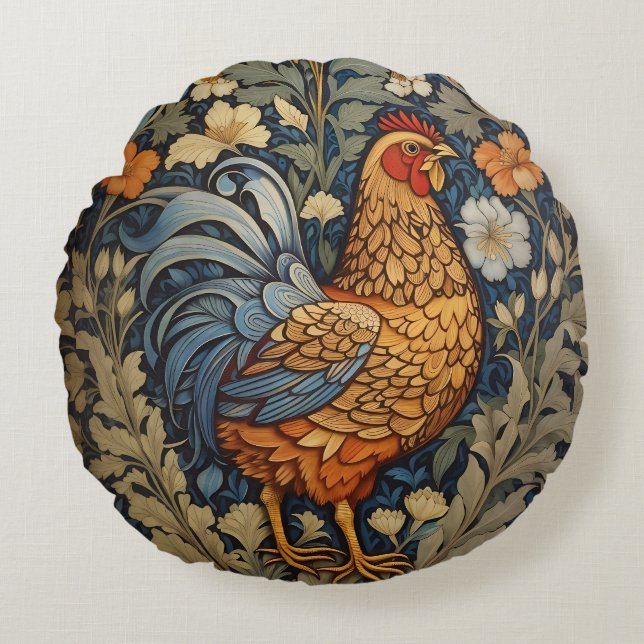 Elegant Chicken William Morris Inspired Blommigt Rund Kudde (Framsidan)