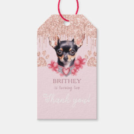 Elegant Chihuahua med Glitter-födelsedagen Presentetikett