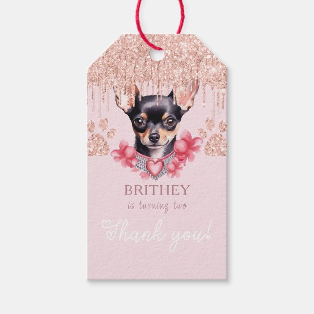 Elegant Chihuahua med Glitter-födelsedagen Presentetikett (Framsidan)