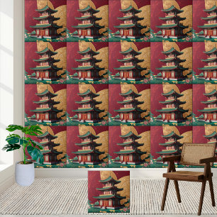 Elegant China Pagoda Chinoiserie Tile Kakelplatta