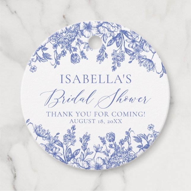 Elegant Chinoise Dammtorblue Blommig Bröllopsdusch Gåvor Etiketter (Framsida)