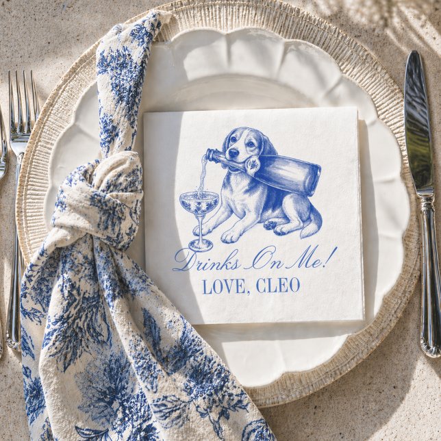 Elegant Chinoiserie Beagle Champagne Bröllop Pappersservett (Elegant Chinoiserie Beagle Champagne Wedding Napkins)