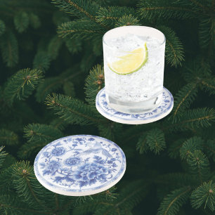 Elegant Chinoiserie Blå Vit Blommig Underlägg