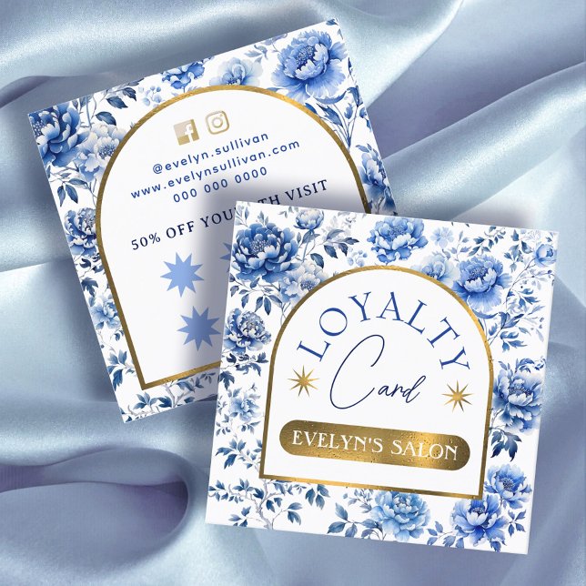 Elegant chinoiserie blåa blommor förmånskort fyrkantigt visitkort (Skapare uppladdad)