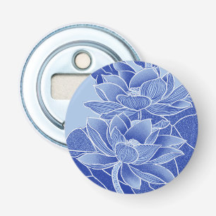 Elegant Chinoiserie Blåa blommor Lotus Mandala Flasköppnare