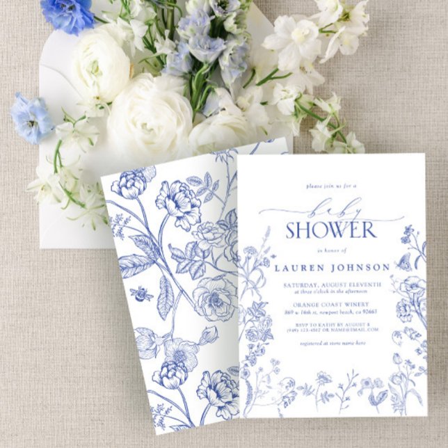 Elegant Chinoiserie Blommigt Blue Baby Shower Inbjudningar (Skapare uppladdad)
