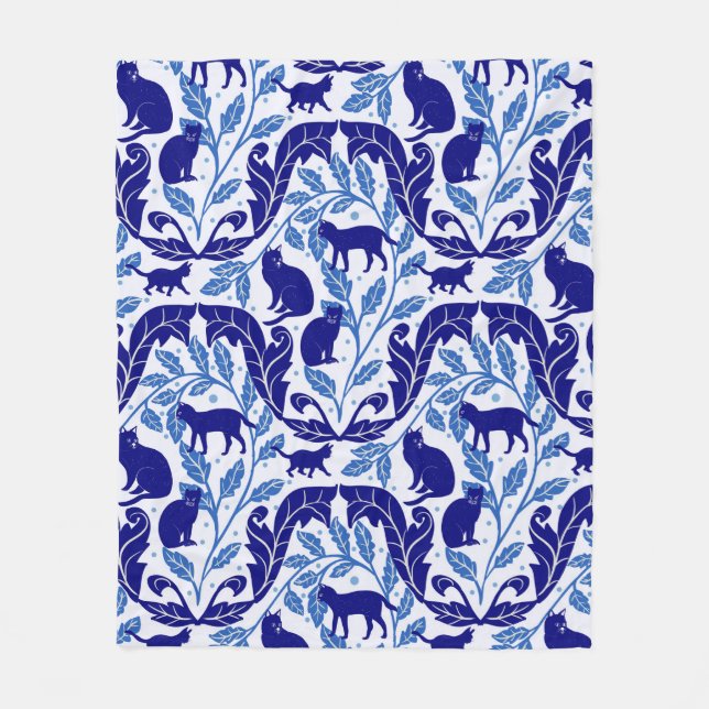 Elegant Chinoiserie Blue Black Cat-Whimsical Fleecefilt (Framsidan)