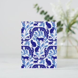 Elegant Chinoiserie Blue Black Cat-Whimsical Vykort