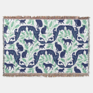 Elegant Chinoiserie Blue Mint Black Cat-Whimsical Filt