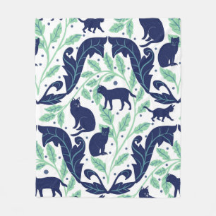 Elegant Chinoiserie Blue Mint Black Cat-Whimsical Fleecefilt