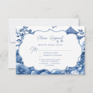 Elegant Chinoiserie Blue Pagoda Bröllop OSA Kort