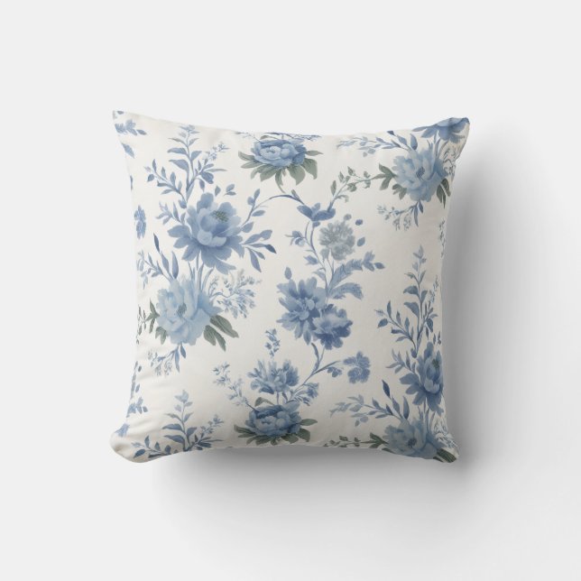 Elegant Chinoiserie Blue Toile Kudde (Framsida)