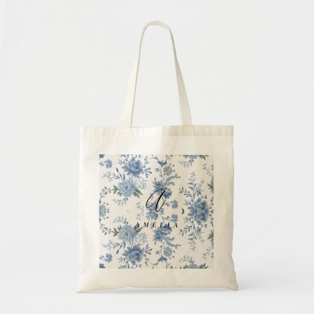 Elegant Chinoiserie Blue Toile Tygkasse (Framsidan)