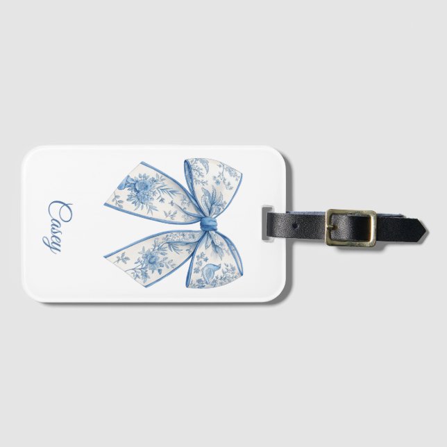 Elegant Chinoiserie Blue & White Bow Home Accessor Bagagebricka (Framsida horisontal)