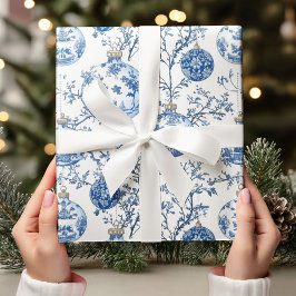 Elegant Chinoiserie Blue & White Ornament Presentpapper