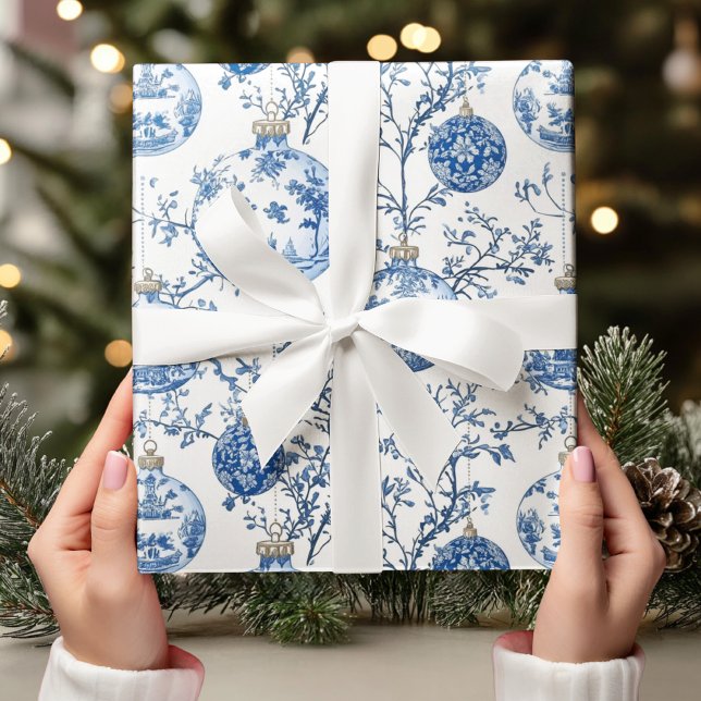 Elegant Chinoiserie Blue & White Ornament Presentpapper (Skapare uppladdad)