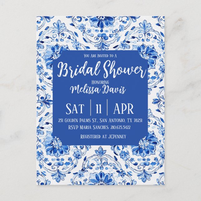 Elegant Chinoiserie Bridal Shower Invitation Vykort (Framsida)