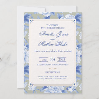 Elegant Chinoiserie Delft Blue Wedding bjudande Inbjudningar