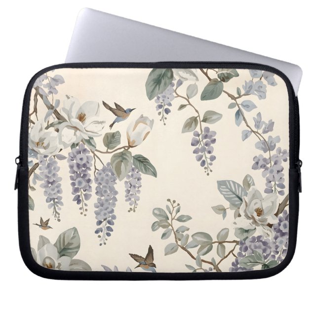 Elegant Chinoiserie Floral & Birds Laptop Fodral (Framsidan)