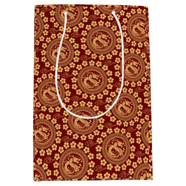 Elegant Chinoiserie för Lunar Dragon Year Red Guld (Framsidan)