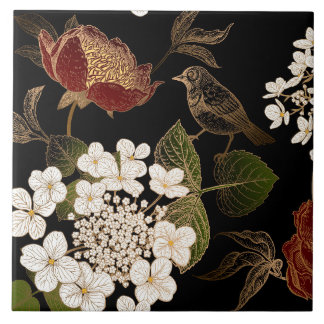 Elegant Chinoiserie Inspired Blommigt Blooms Kakelplatta
