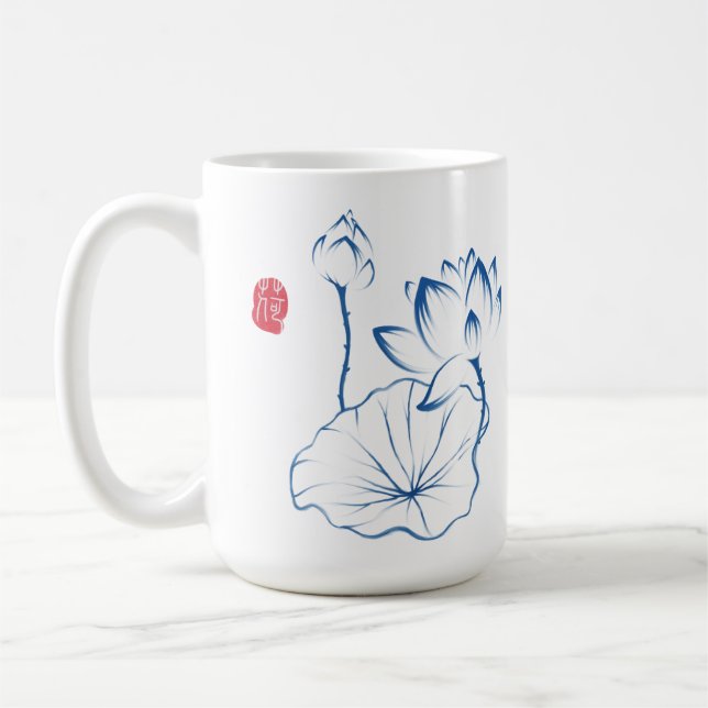 Elegant Chinoiserie Lotus Flower-inspirationsoffer Kaffemugg (Vänster)
