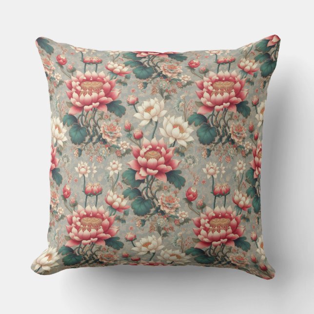 Elegant Chinoiserie Lotus Kudde (Framsida)