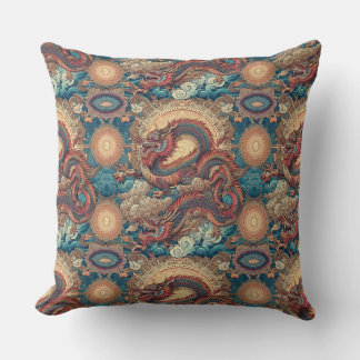 Elegant Chinoiserie Mandala med Dragon Kudde