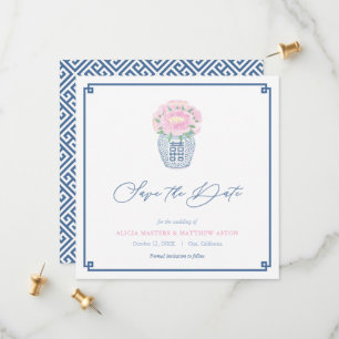 Elegant Chinoiserie Navy Blue Rosa Vår bröllop Spara Datumet