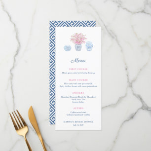 Elegant Chinoiserie Navy & Rosa Möhippa Menu Meny