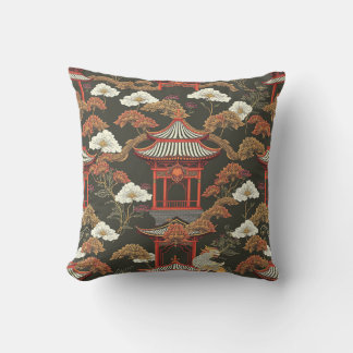 Elegant Chinoiserie Pagoda Black Red Kudde