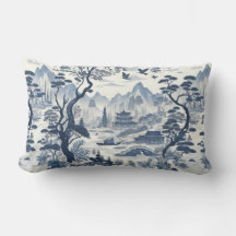 Elegant Chinoiserie Pagoda Blue & White Scenia