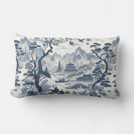 Elegant Chinoiserie Pagoda Blue & White Scenia Lumbarkudde