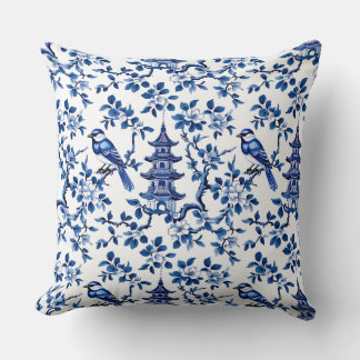Elegant Chinoiserie Pagoda och fåglar Kudde