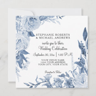 Elegant Chinoiserie Peony Blommigt Blue Bröllop Inbjudningar