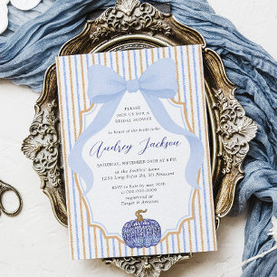 Elegant Chinoiserie Pumpkin Blue Bow Möhippa Inbjudningar