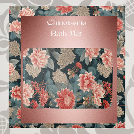 Elegant Chinoiserie Teal Peach Blommigt Badrumsmatta