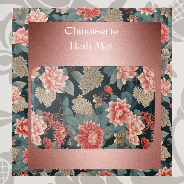 Elegant Chinoiserie Teal Peach Blommigt Badrumsmatta (Skapare uppladdad)