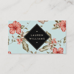 Elegant Chinoiserieblommönster på vintageblått Visitkort