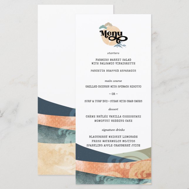 Elegant Chinoiseries Asian Bröllop Menu Meny (Fram/baksida)