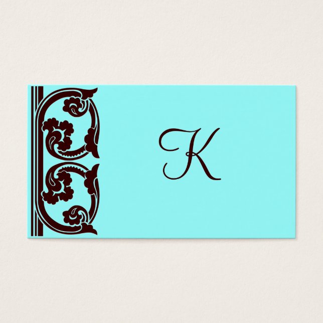 Elegant Chocolate Brown Monogram Teal Card Visitkort (Framsidan)