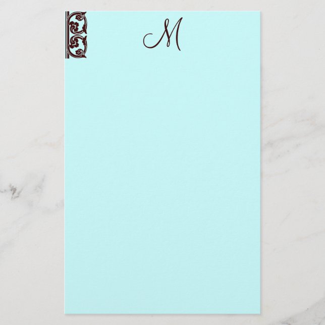 Elegant Chocolate Brown Monogram Teal Stationery Brevpapper (Framsida)