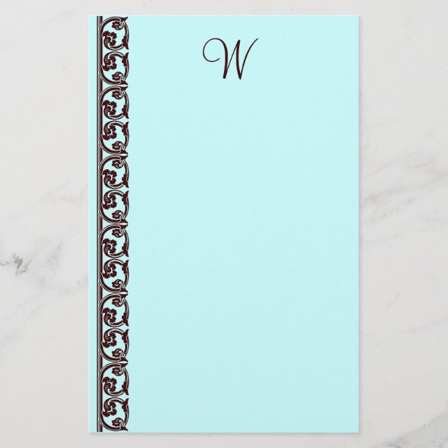 Elegant Chocolate Brown Monogram Teal Stationery Brevpapper (Framsida)