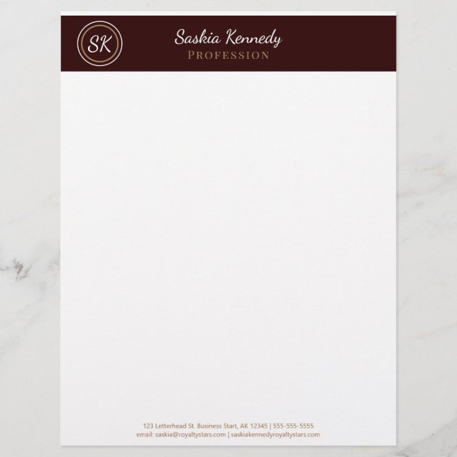 Elegant Chocolate Brown Professionell Monogram Brevhuvud (Framsida)